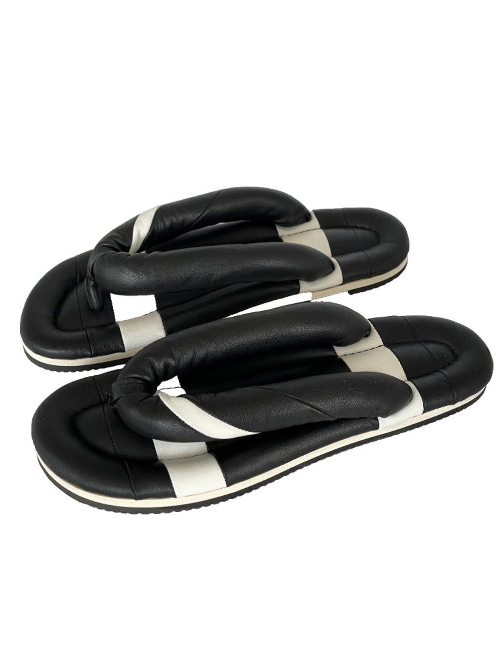 Isabel Marant Ecksen Black White Leather Padded Puffy Thong Sandal Size 37 US 7